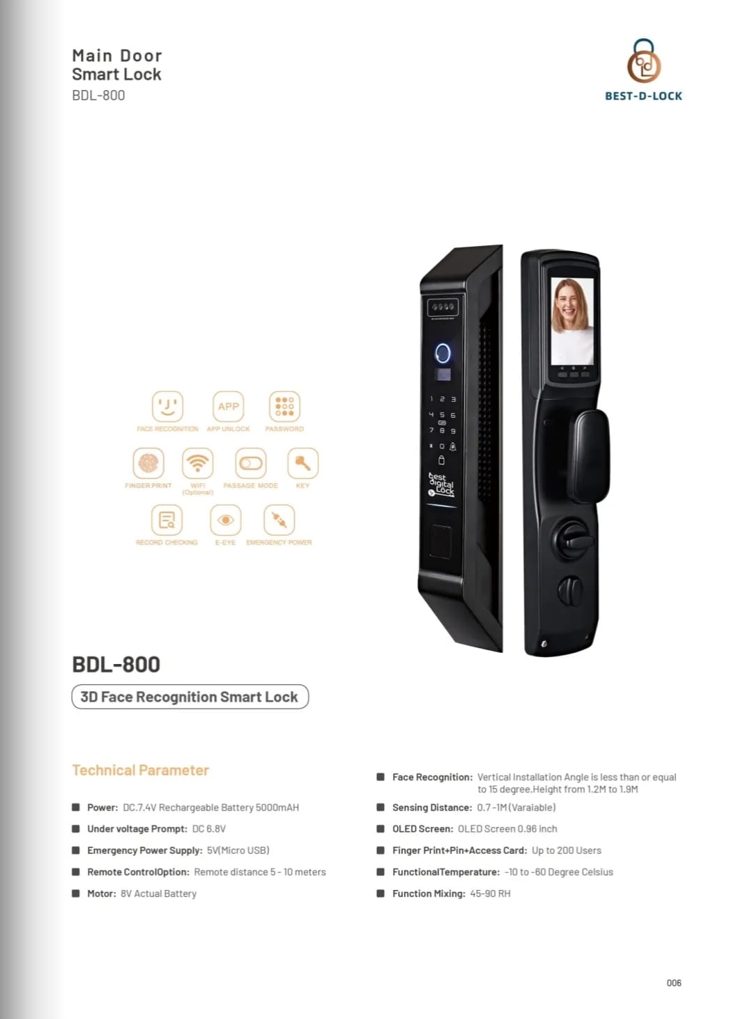 BDL-800 Main Door Smart Lock